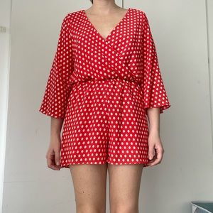 Everly for Francesca's Red Polka Dot Shorts Romper